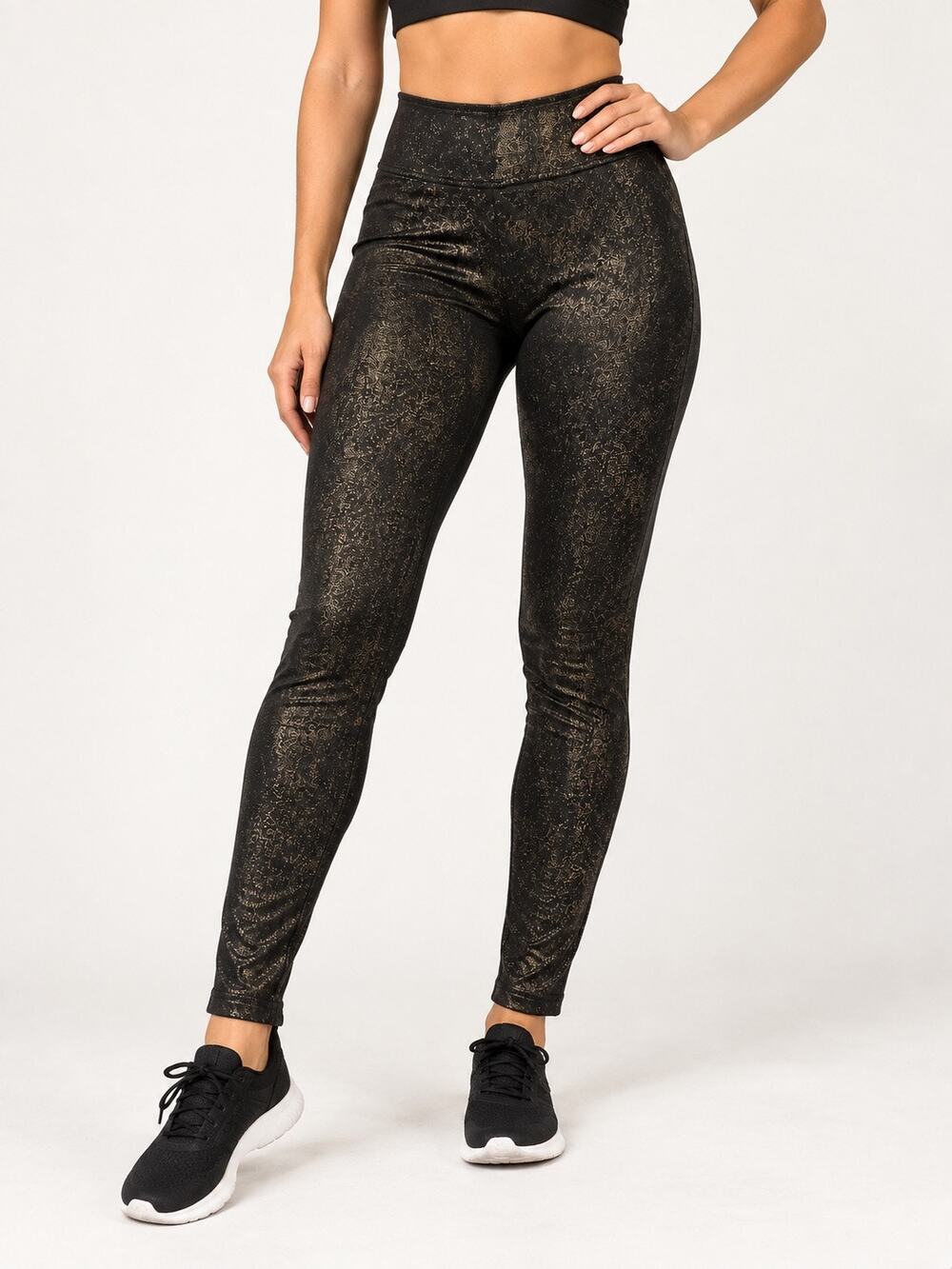 MeMoi Black & Gold Metallic Leggings – Women’s L/XL